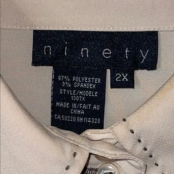 Ninety Women’s Cream Collared Dress Shirt Size 2X #219 - Picture 2 of 6